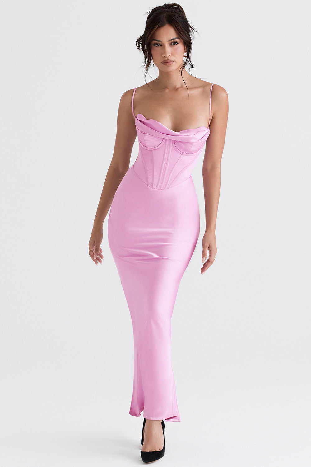 Elegant sleeveless evening dress, women's long corset maxi.