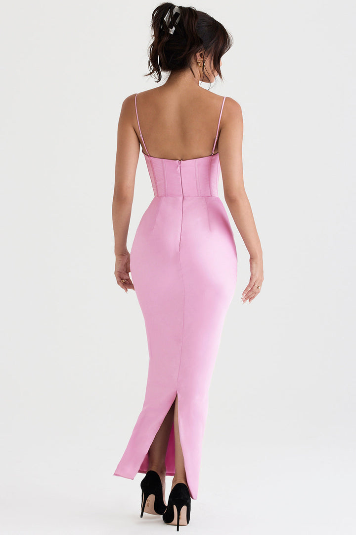 Formal party dress, sophisticated long corset maxi style.