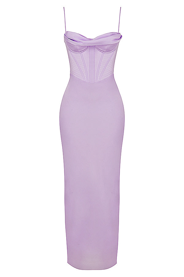 Sophisticated evening dress, feminine long corset maxi style.