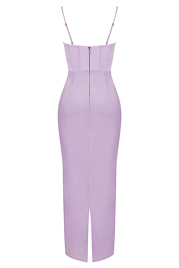 Formal women's maxi dress, elegant sleeveless corset design.