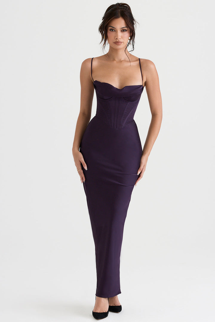 Women's sophisticated formal gown, a feminine corset maxi.