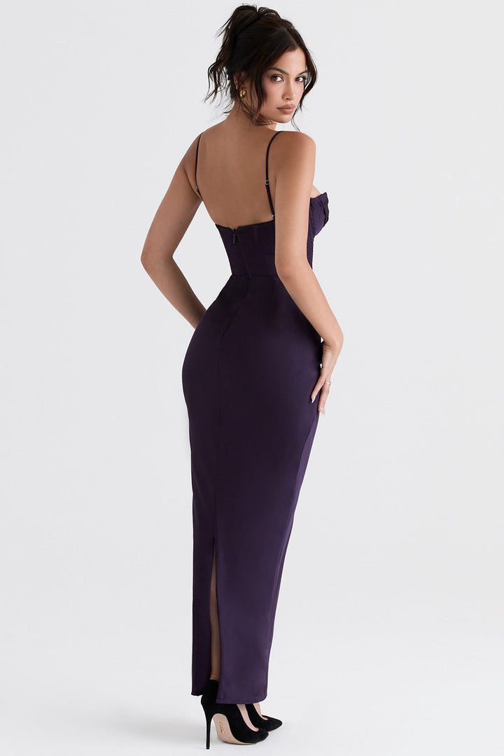 Elegant sleeveless evening dress, women's long corset maxi.