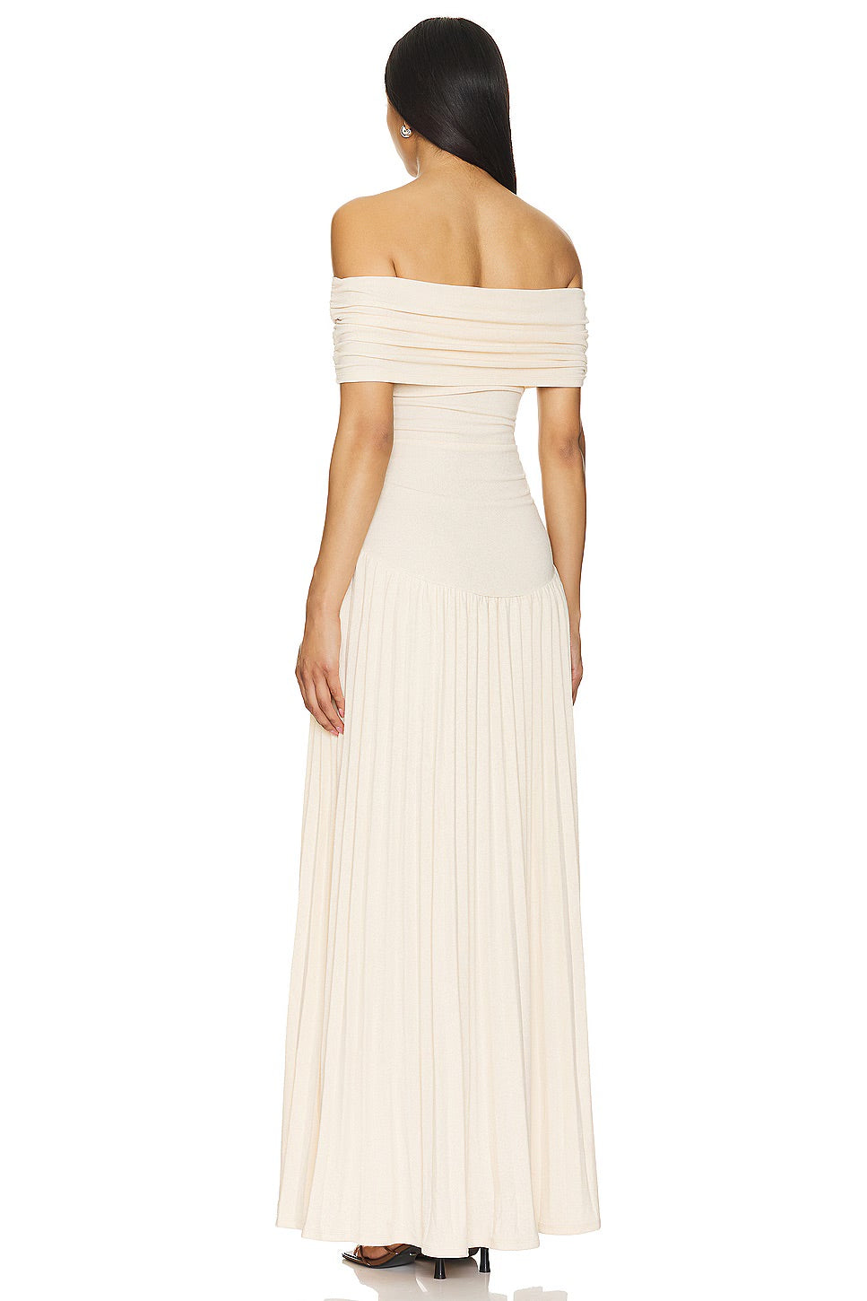 Sky Blue Off-Shoulder Pleated Maxi Evening Gown for elegant formal events.