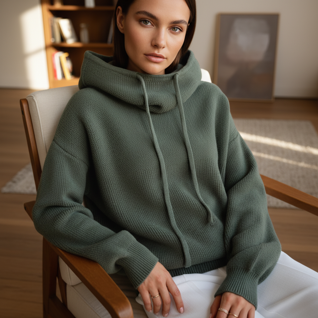 Elegant women's cream roll-neck knit jumper, perfect for autumn and winter coziness.