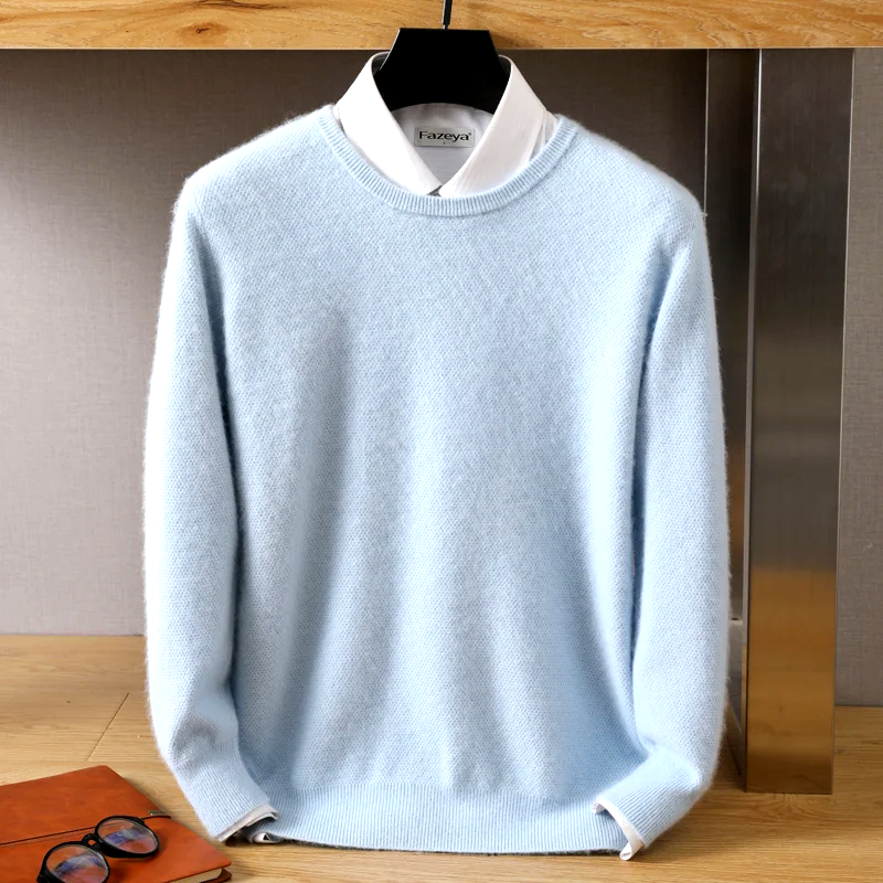 Warm women's elegant crewneck sweater, a soft pullover top for chic autumn and winter fashion.