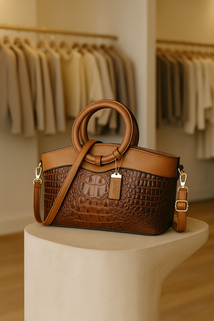 Elegant women's croc embossed handbag, a versatile shoulder bag with vintage style & luxury finish.