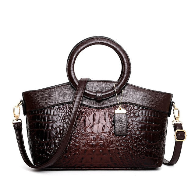 Women's chic croc embossed versatile handbag, a luxury vintage-style shoulder bag accessory.