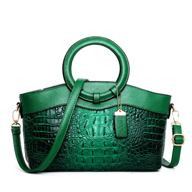 Classic women's croc embossed handbag, a versatile luxury shoulder bag for daily elegance & style.