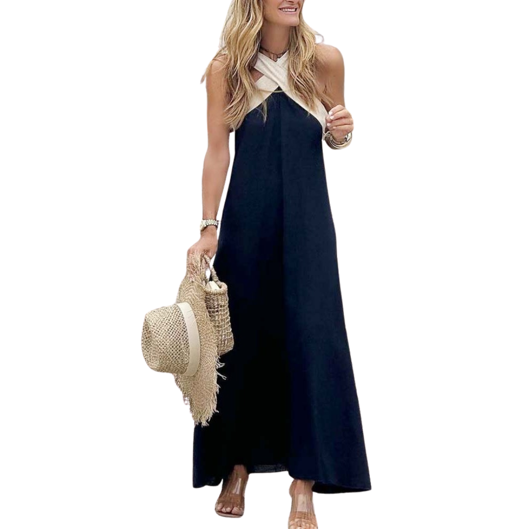 Versatile women's cross-neck dress, suitable for casual outings, beach, or elegant summer events.