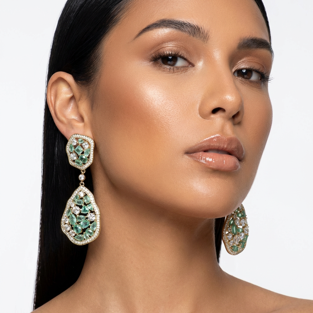 Elegant women's crystal drop dangle earrings, sparkling glam jewelry for special occasions.