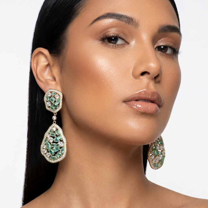 Elegant women's crystal drop dangle earrings, sparkling glam jewelry for special occasions.