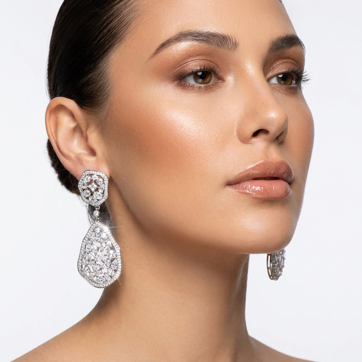 Sparkling statement crystal dangle earrings, perfect elegant glam jewelry for women.