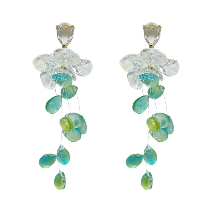 Elegant women's crystal flower tassel earrings. Delicate sparkling jewelry, perfect for fashion-forward women.