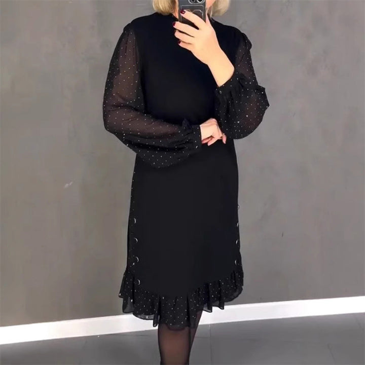 Elegant women's crystal round neck party dress, perfect for evening wear & special occasions.