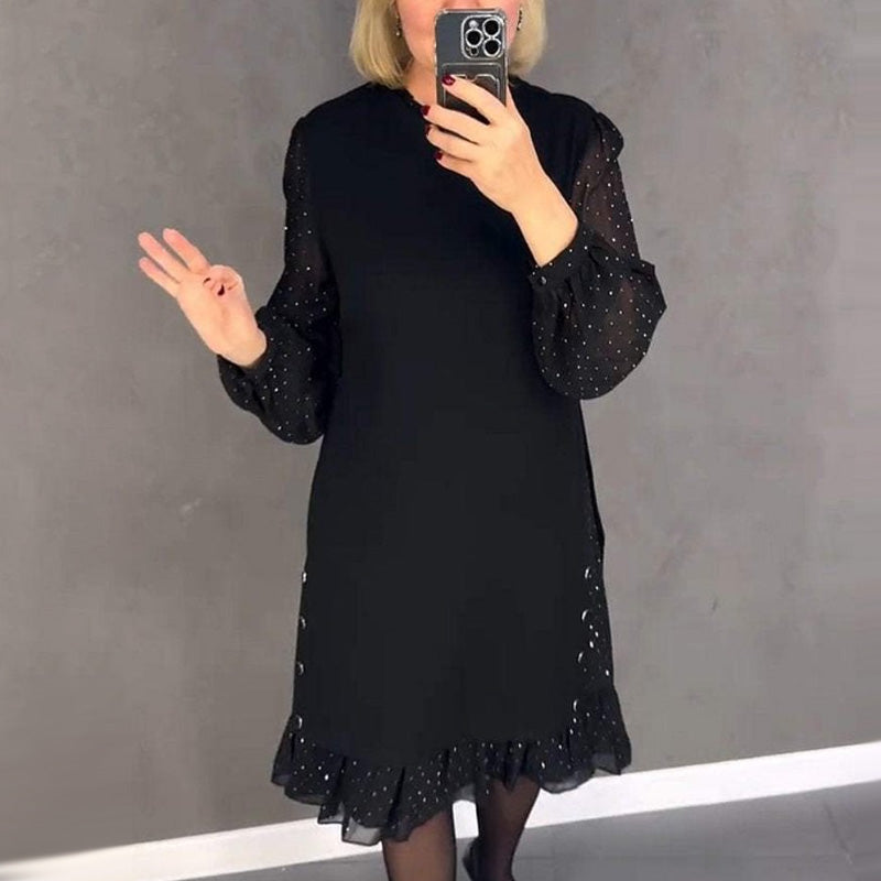 Glamorous women's embellished round neck cocktail dress with sparkling crystals for parties.
