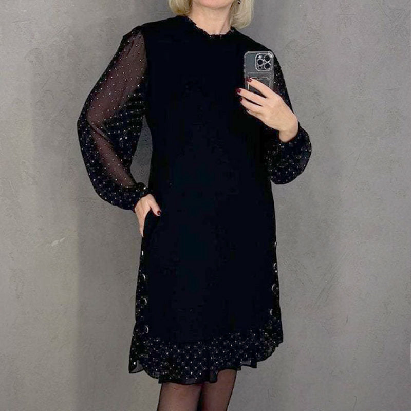 Women's elegant crystal round neck party dress. Perfect for glamorous evening wear and special events.