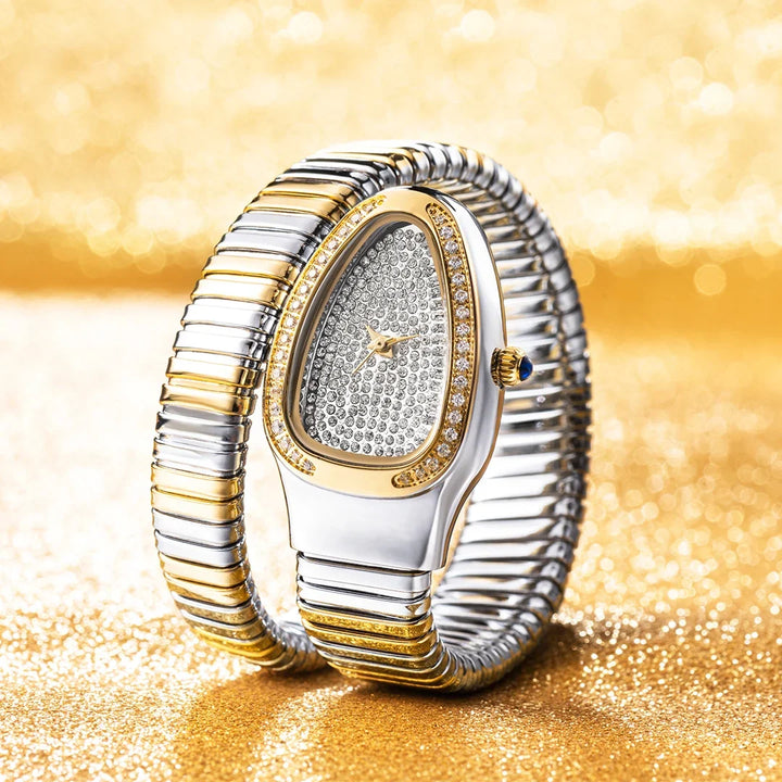 Elegant women's crystal stainless steel wraparound watch, perfect fashion timepiece for her.