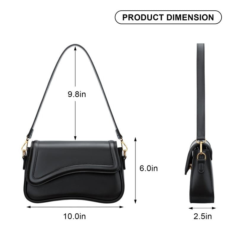 Elegant women's curved flap shoulder bag in smooth vegan leather. A chic and practical accessory.