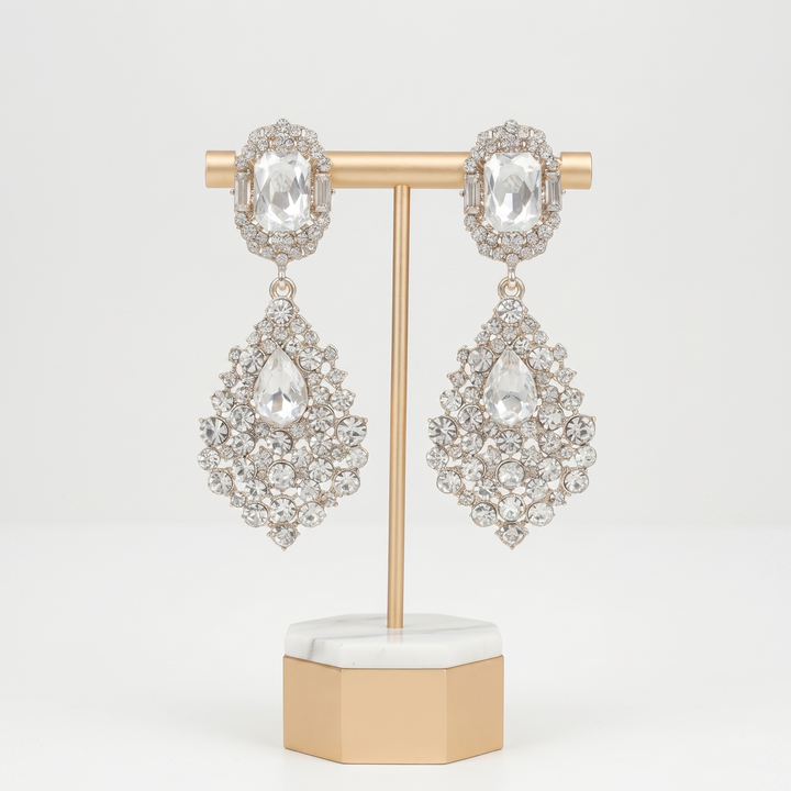 Beautiful women's rhinestone drop earrings, an elegant gift for formal wear and party outfits.