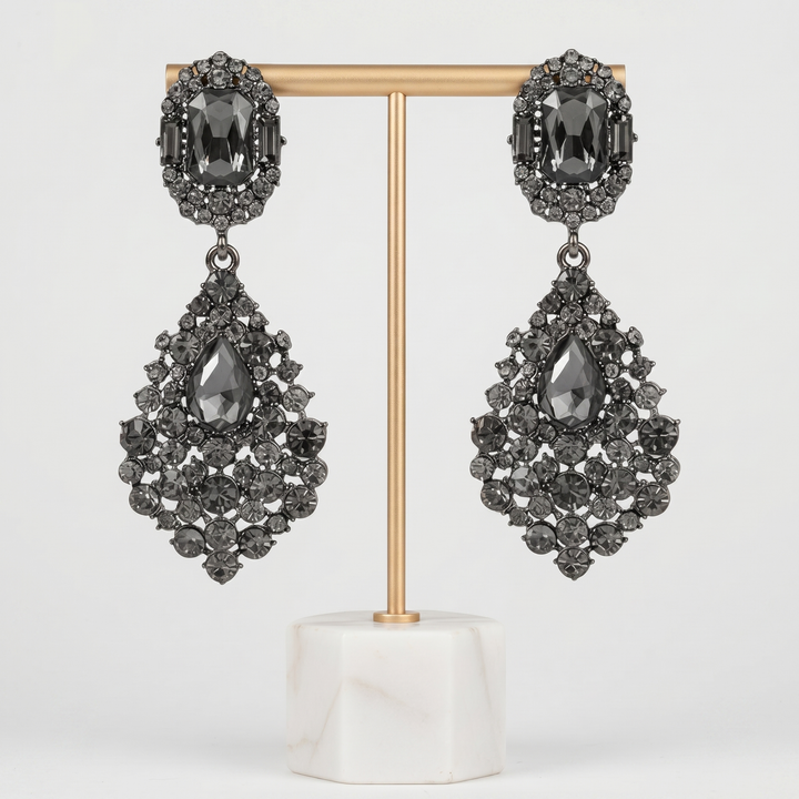 Glamorous women's rhinestone drop earrings, suitable for formal events, parties, and evening wear.