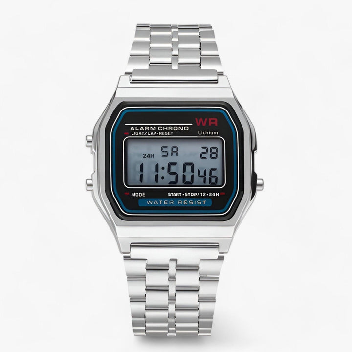 Modern black women's digital watch with an elegant square dial. A chic and functional wrist accessory.