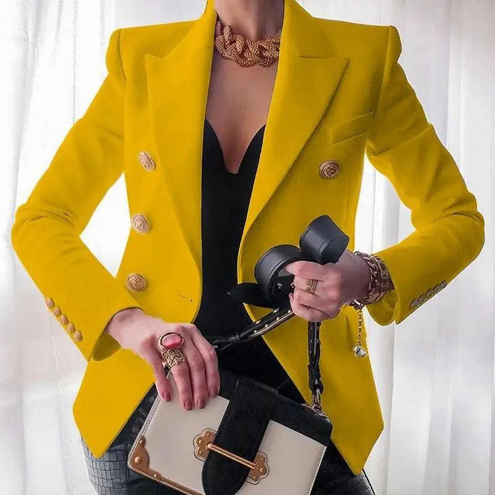 Elegant women's double-breasted blazer for sophisticated office wear & formal events. Classic style jacket.