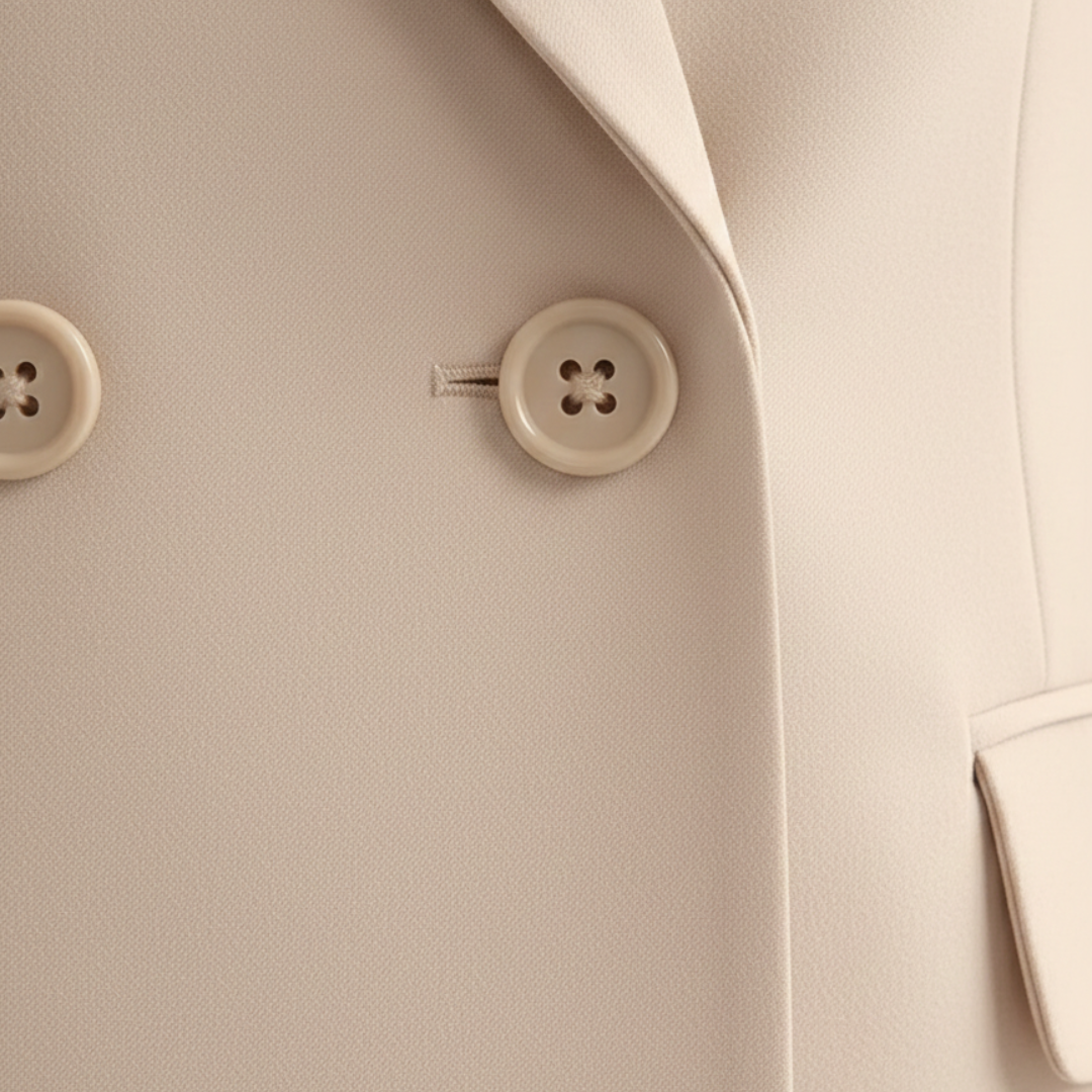 Stylish women's pant suit set featuring a double-breasted blazer and straight leg pants for elegant wear.