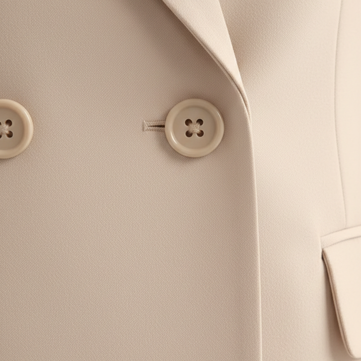 Stylish women's pant suit set featuring a double-breasted blazer and straight leg pants for elegant wear.