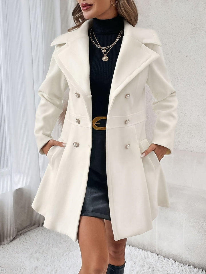 Premium women's double-breasted flare winter coat, offering elegant style and cozy warmth for cold seasons.