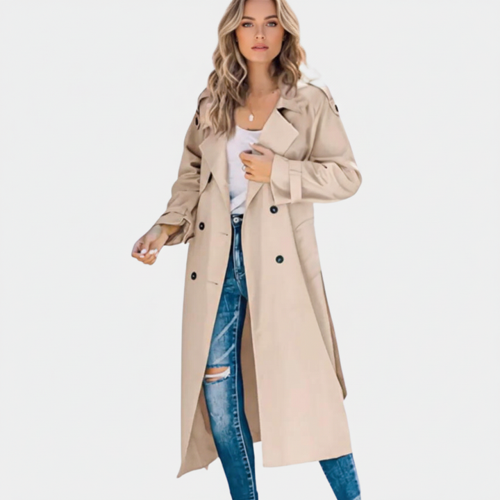 Autumn women's long trench coat, double-breasted and elegant, suitable for outerwear