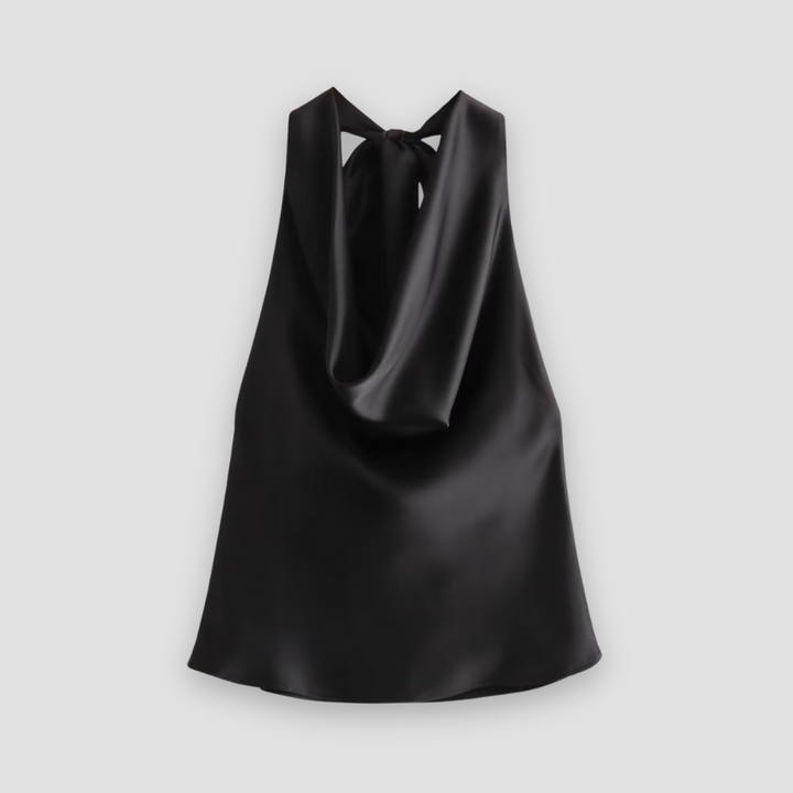 Chic women's party top: elegant draped satin tank with a stylish halter neck. Versatile for summer evenings.