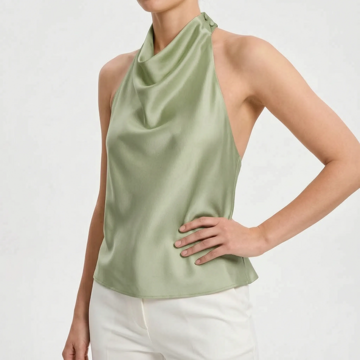 Solid color elegant women's halter, sleeveless & backless, perfect for evening or party.