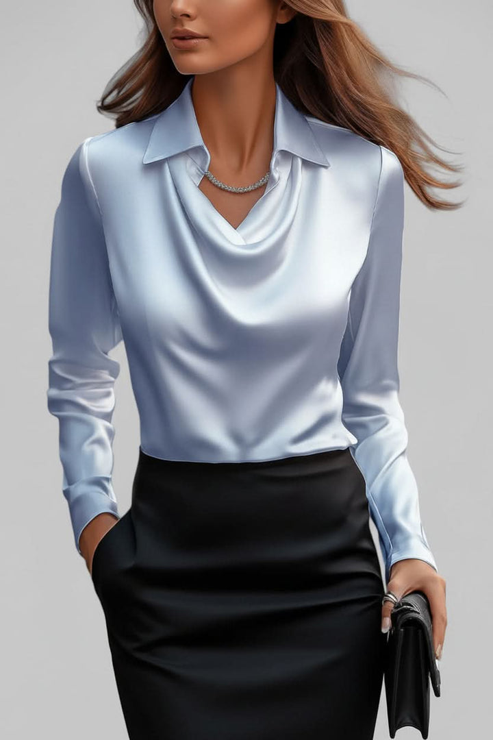 Graceful elegant women's long sleeve blouse with beautiful draping, suitable for evening wear and special events.