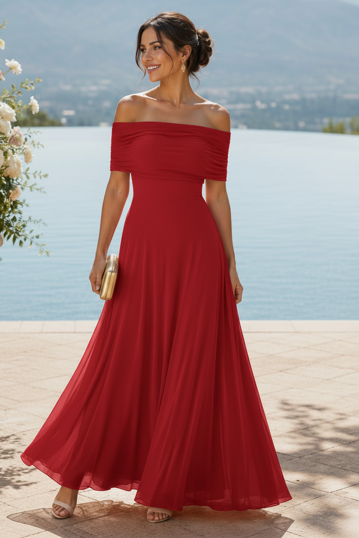 Sophisticated women's midi dress with graceful draping, ideal for special occasions & evening wear.
