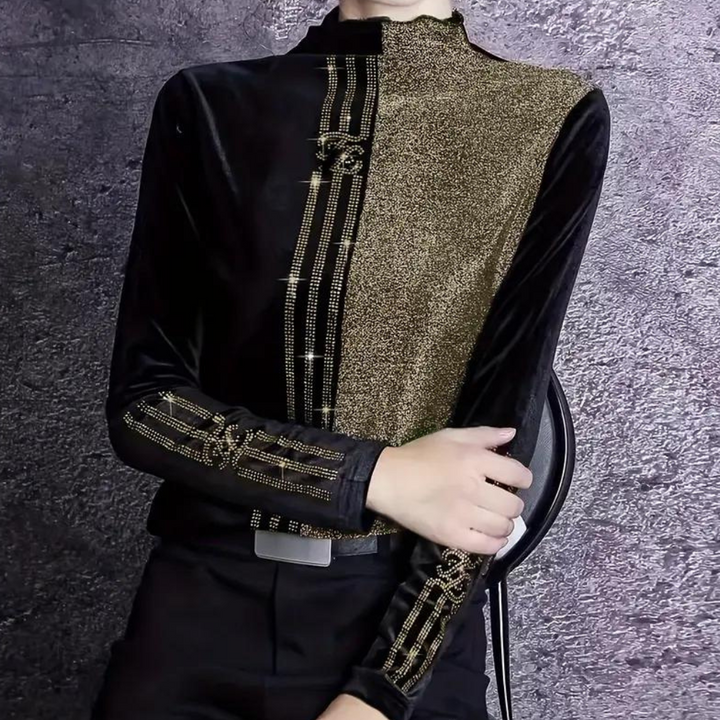 Elegant women's Elise high collar sweater. Fitted, long sleeve knit, perfect for chic winter or fall outfits.
