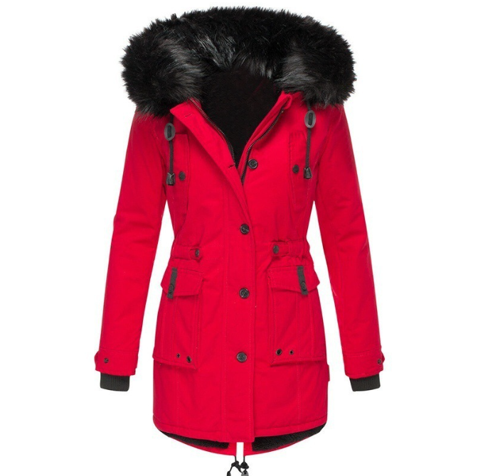 Chic women's Elise long winter coat, offering warmth and weatherproof protection for fall fashion.
