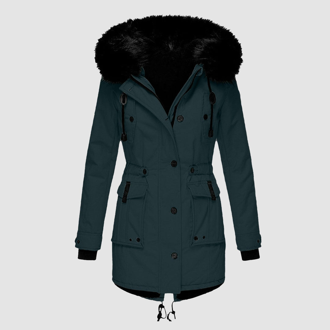 Elise women's elegant winter coat. A warm, stylish, and weatherproof long jacket for winter seasons.