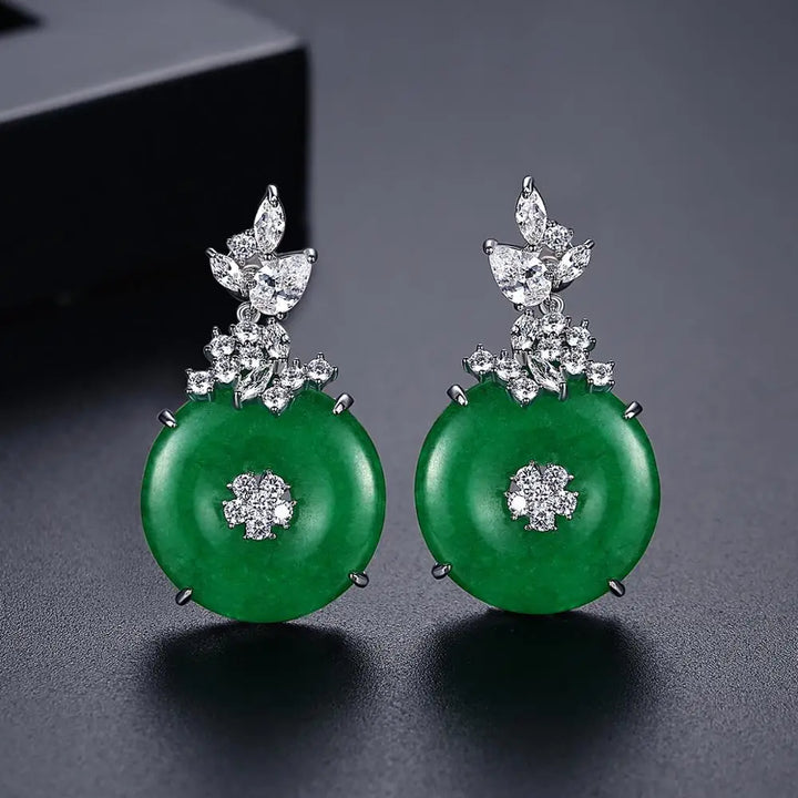 Elegant women's emerald green gemstone earrings, luxury statement jewelry crafted from durable stainless steel for her.
