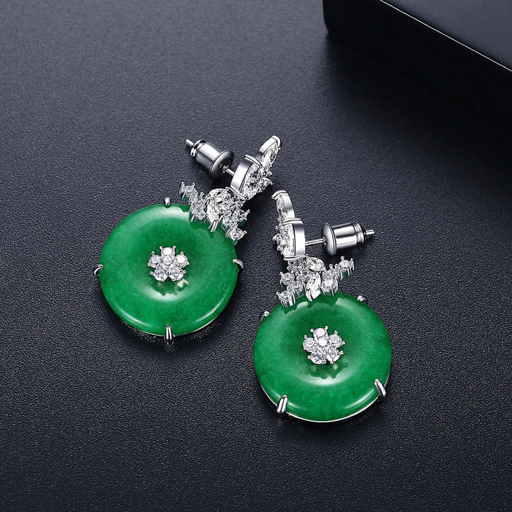 Luxurious emerald green gemstone earrings, an elegant and timeless gift for her, made with high-quality stainless steel.