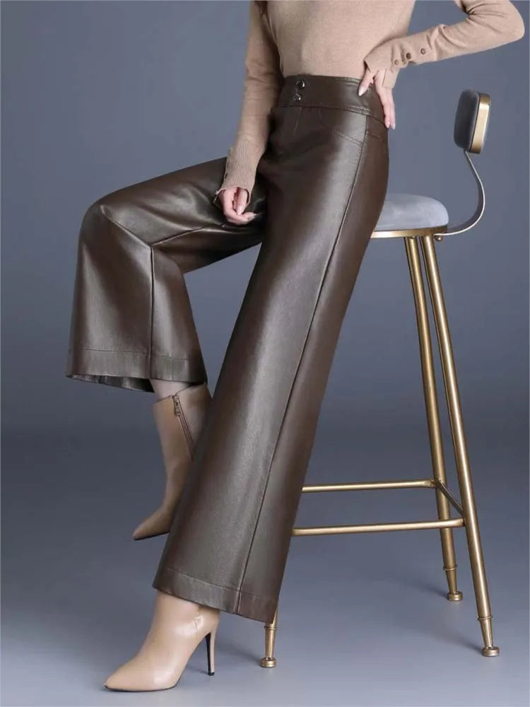 Elegant women's Empress high-rise wide-leg pants in black, perfect for sophisticated chic style & versatile wear.
