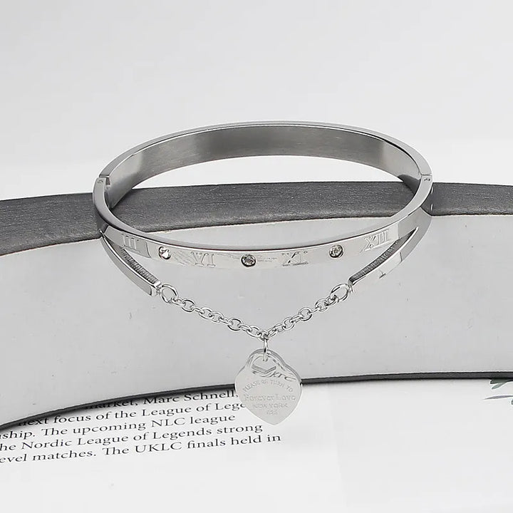 Timeless silver Eternal Love Bangle, a sleek and elegant women's bracelet, ideal anniversary gift.