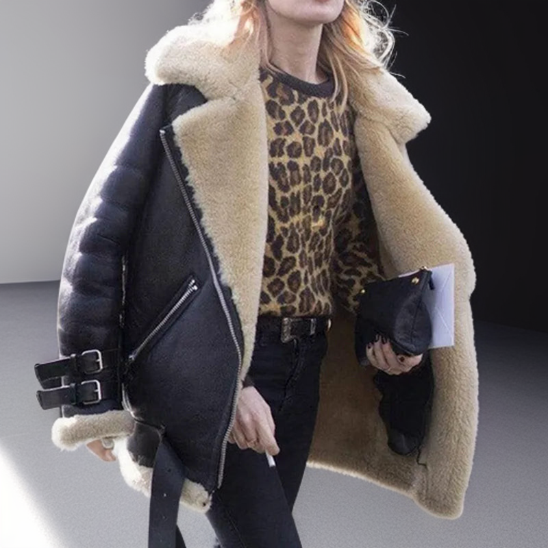 Stylish women's winter coat with premium leather accents and sleek design. Tailored fit for elegant fall outerwear.