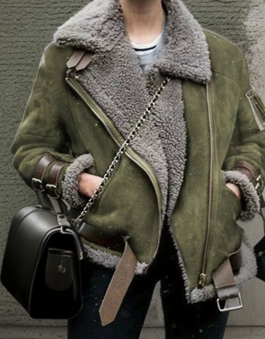 Fashionable women's fall winter coat, Juliette, with elegant leather accents & tailored fit. Chic and warm outerwear.