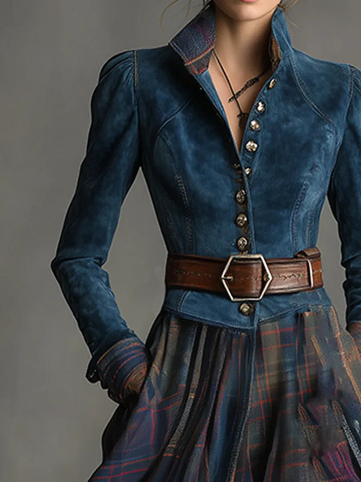 Vintage style long sleeve women's plaid maxi dress, bohemian inspired, ideal for fall and winter fashion.