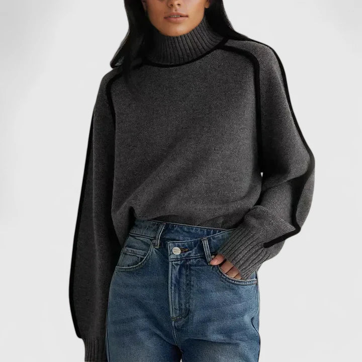Comfortable brown women's fitted sweater with a flattering round neck & long sleeves, ideal for elegant everyday wear.