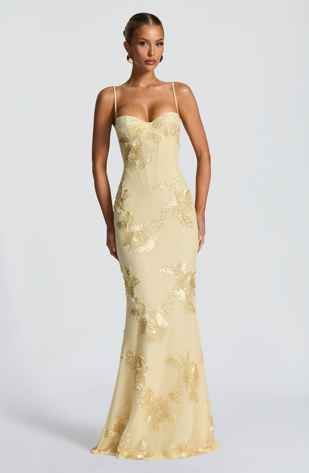Elegant Women's Floral Appliqué Mermaid Maxi Dress, perfect for formal events, prom, or gala.