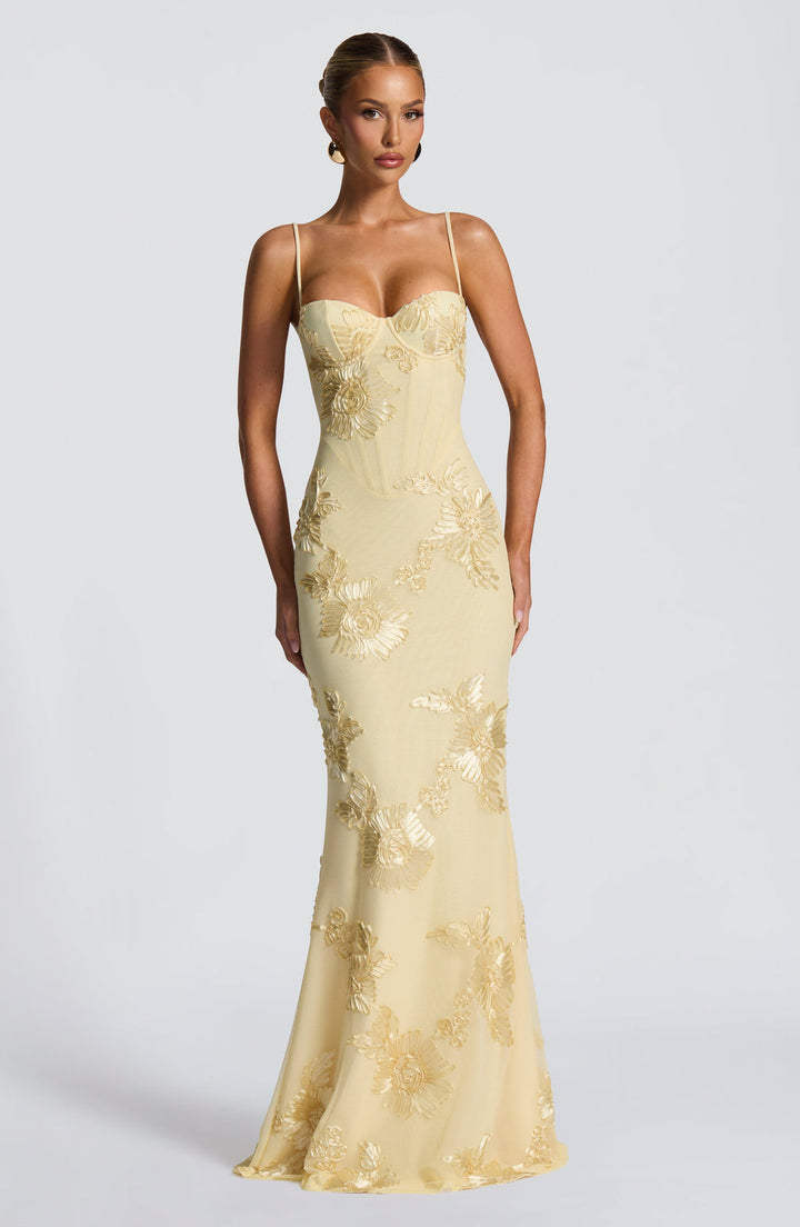 Elegant Women's Floral Appliqué Mermaid Maxi Dress, perfect for formal events, prom, or gala.