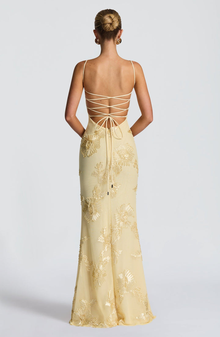 Elegant women's floral appliqué mermaid formal dress. Ideal for special occasions, prom & galas.