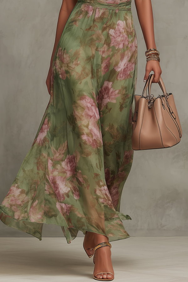 Stylish women's elegant floral halter maxi dress. Comfortable occasion wear, perfect for summer parties & vacation.