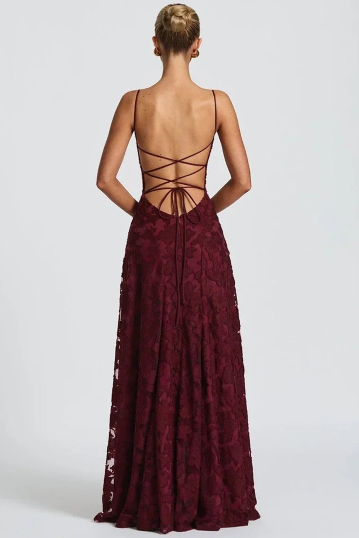 Stunning floral jacquard maxi dress, ideal for prom or elegant evening parties.